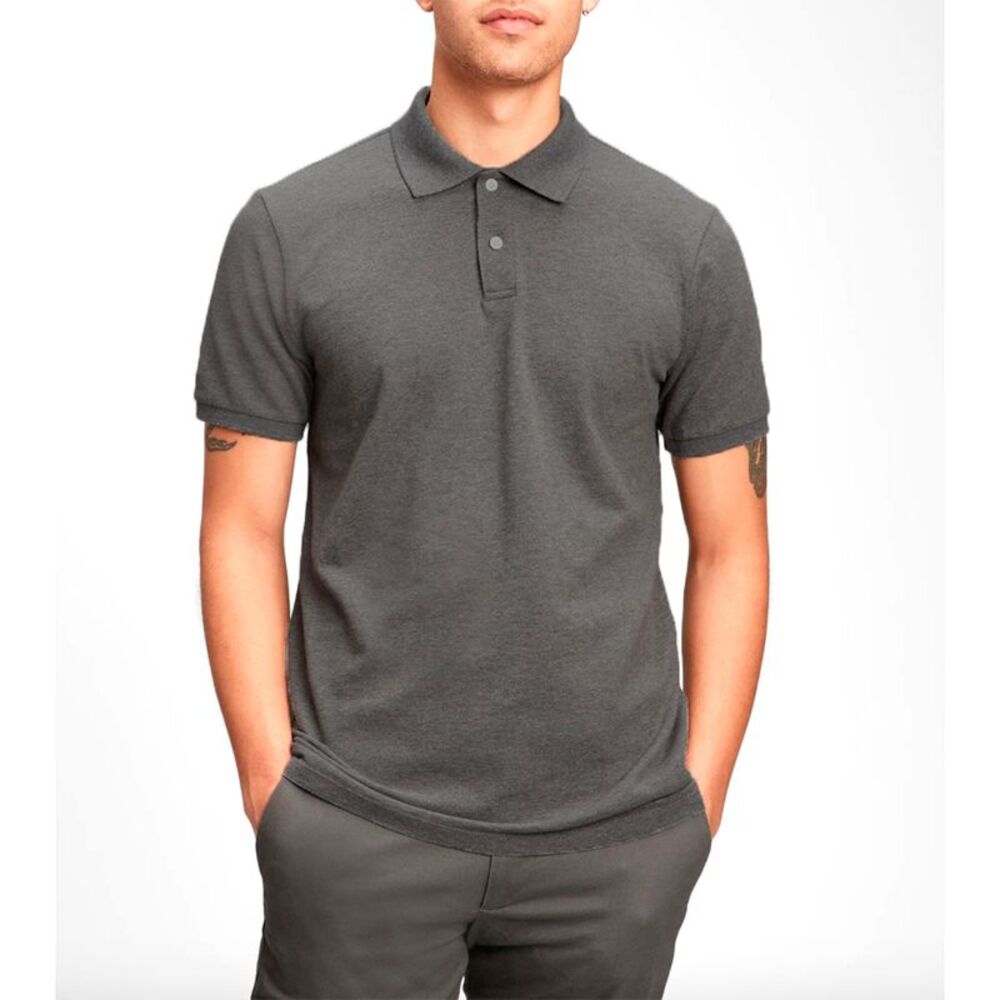 Men's Polo Shirt Casual Cotton Blend Short Sleeve Jersey T-Shirt Charcoal